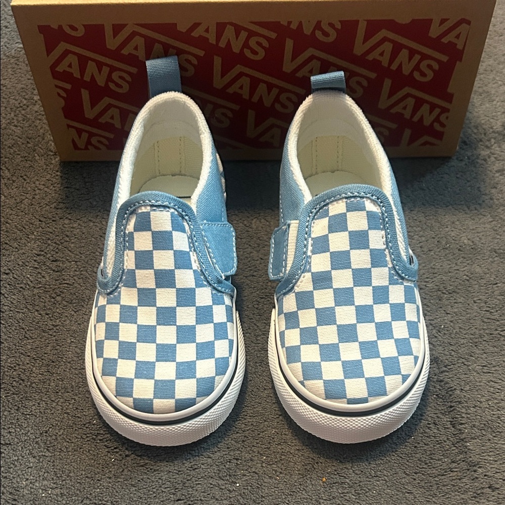 New Vans Kids (toddler size) Light Blue Checkered Slip-On Sneakers